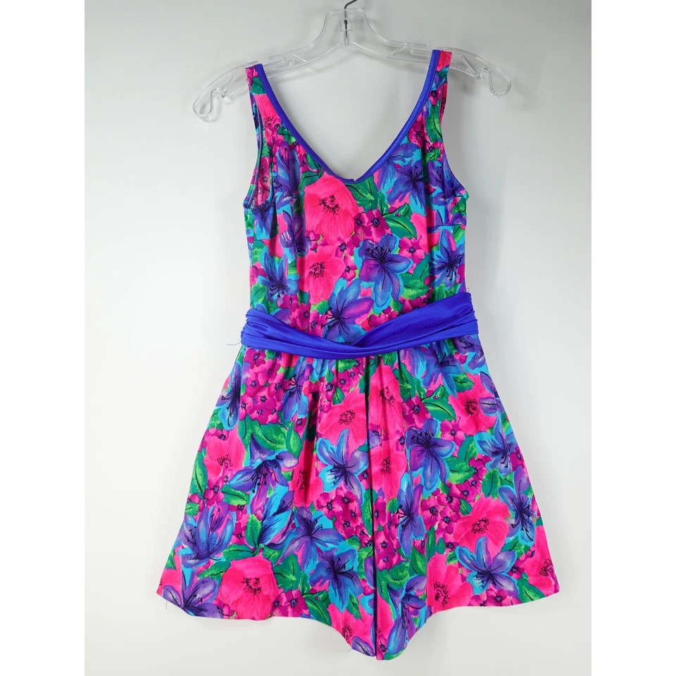 Jantzen Vtg 80s Swimsuit Women's 8 Colorful Floral Print One Piece Shorts Retro - Image 3 of 4