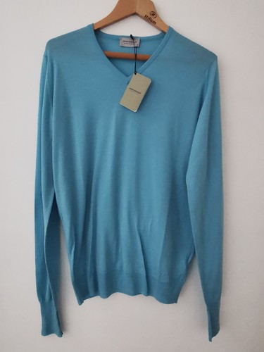 BNWT John Smedley 'Bobby' Blue Wool Jumper Size Medium * NEW * Made In England - Picture 1 of 10