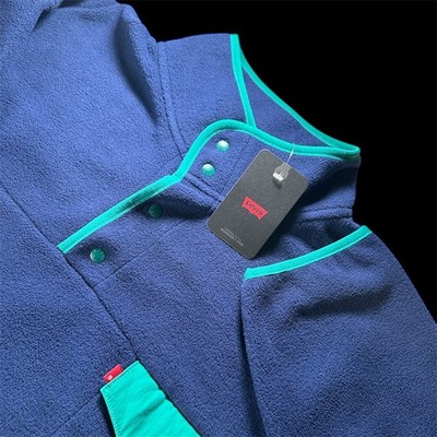 NEW Levis Pullover Mens XL Blue Relaxed Fleece Pullover Snap Mock Neck Sweater