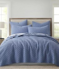 Levtex Home "Rowan" 3 Pc King Quilt Set, Blue, New 