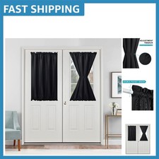 Elegant Black French Door Curtains for Small Windows - 24W x 40L Inch Panel