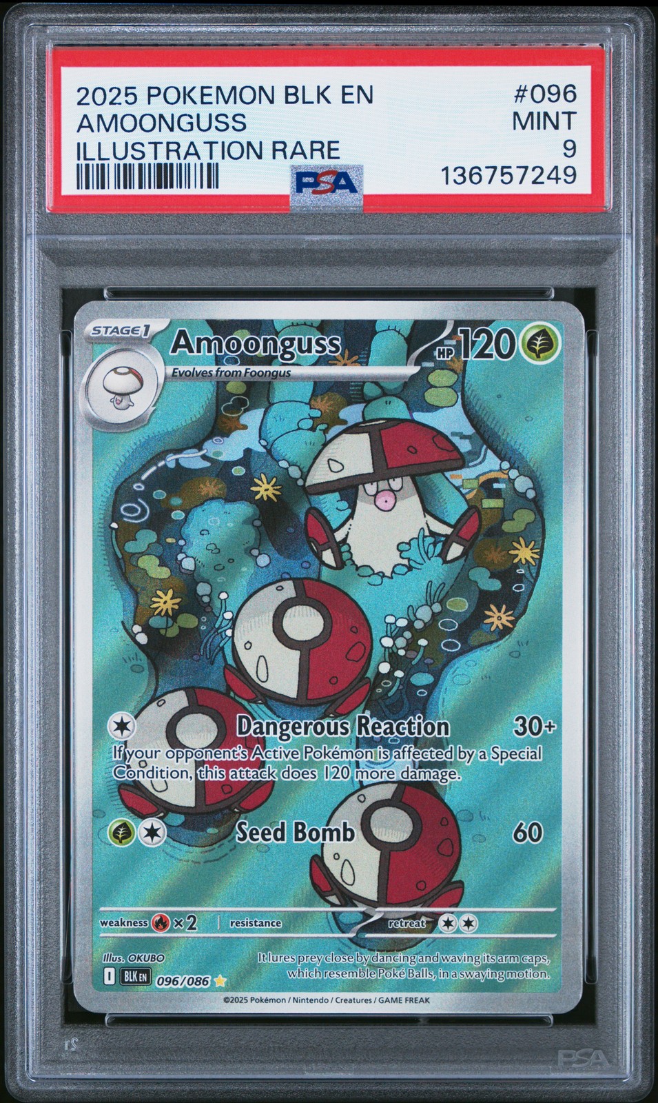 PSA 9 Pokemon TCG 2025 Pokemon Blk En-Black Bolt #096 Amoonguss MINT