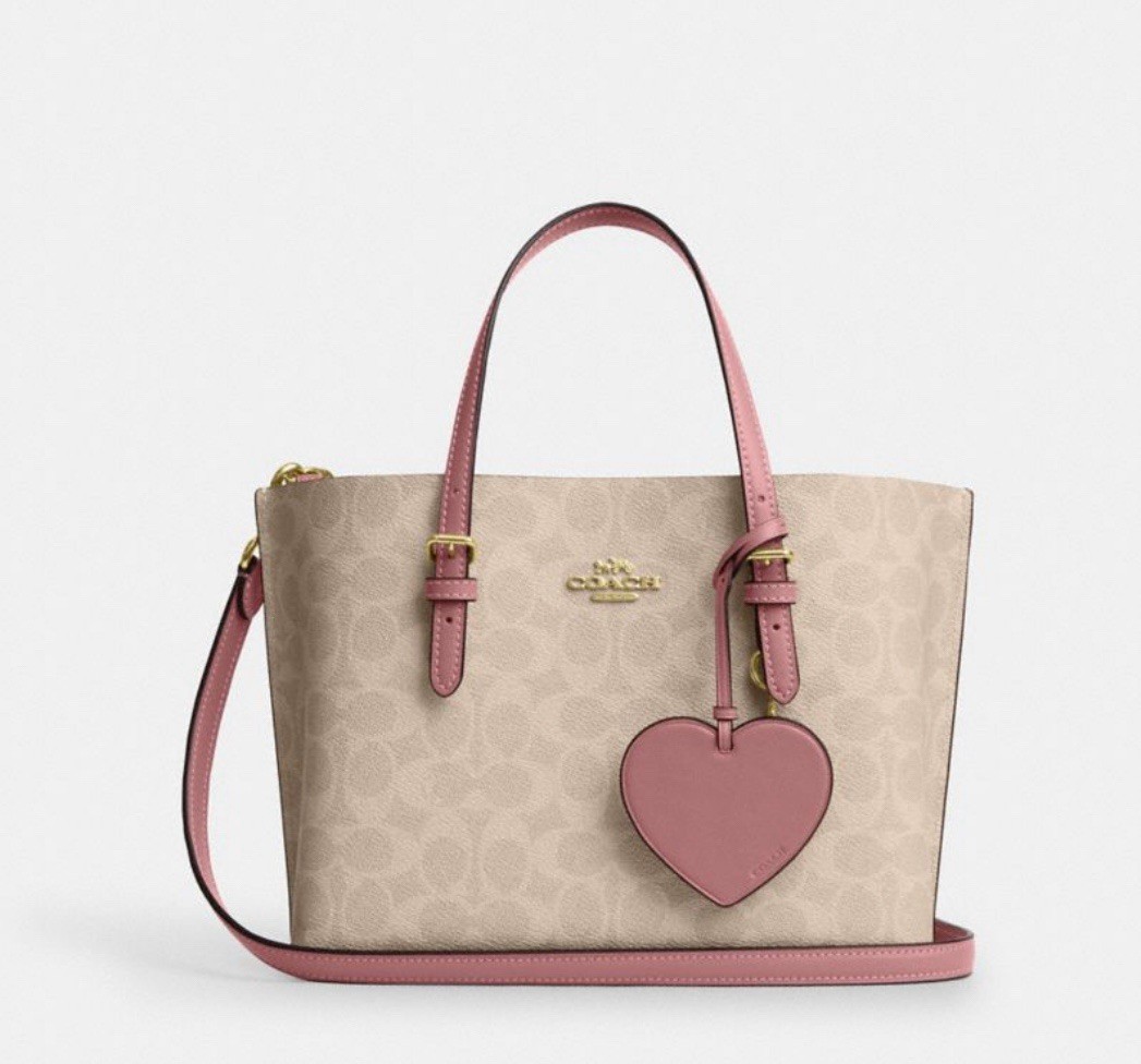 NWT COACH Mollie Tote Bag 25 Signature Canvas With Heart Charm 
