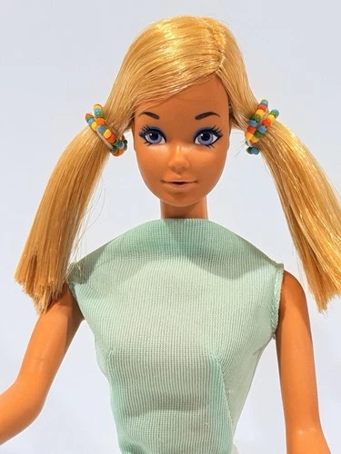 Vintage 1970s Sun Set Malibu PJ in teal Swimsuit & hair beads- Nice!