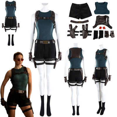 Tomb Raider Lara Croft Cosplay Costume waistband glasses fullset Halloween Party
