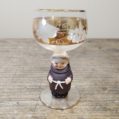 Goebel Hummel Friar Tuck Monk Stem Gold Grape Cordial Wine Glass Made in Germany