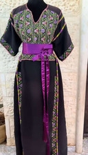 Vintage Palestinian Handmade Stitches Embroidery Fabric Wedding Dress Thoub