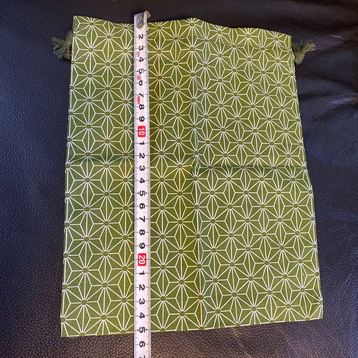 Hemp leaf pattern drawstring bag green & brick 2 … - image 2