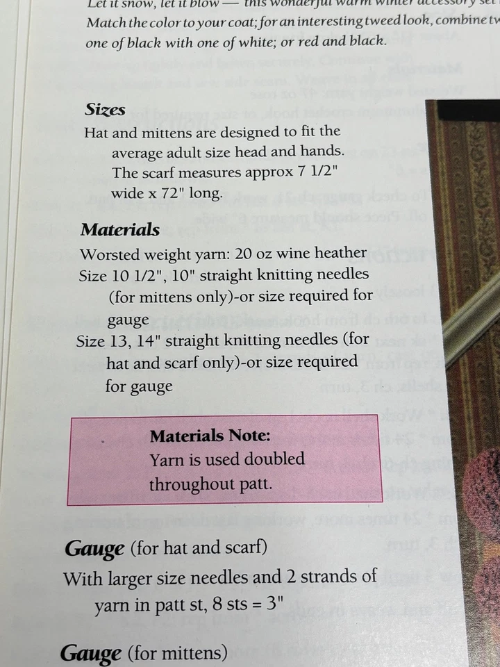 Bulky Hat Scarf & Mittens Knitting Pattern Adult Size Pages from Book - Image 2 of 3