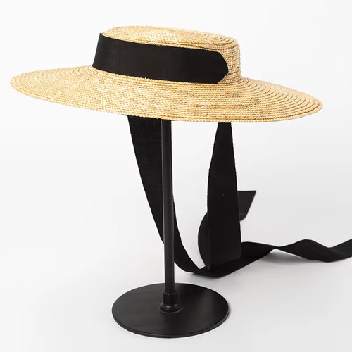 Wide Brim Boater Hat 10Cm 15Cm Brim Straw Hat Flat Women Summer Kentucky Derby H