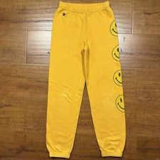 Aviator Nation Jogger Sweatpants Youth 14 Yellow Sweats Smiley Face Retro Surf