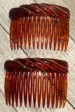 Vintage Hair Combs, Tortoise Plastic with Gold Twisted Wire Set of 2