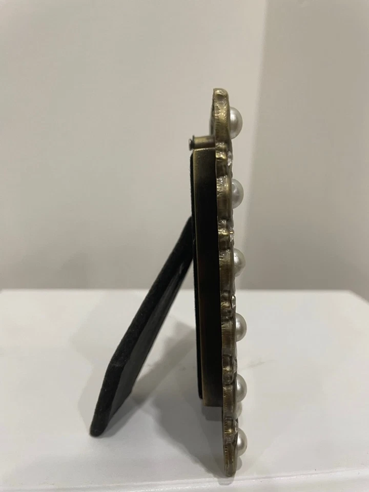 Marco de fotos vintage bronce blanco perla estrás decoración Hollywood Regency glamour Foto 3 de 4