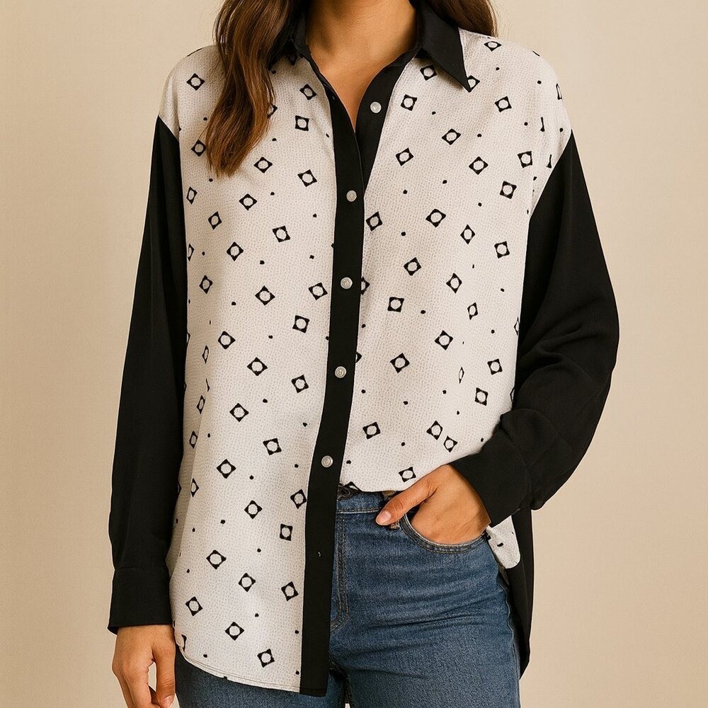 Vintage 90s Versace Patterned Button Down Blouse … - image 1