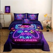 6 Pieces Gamer Bedding Set for Boys Gaming Comforter Queen Size, Game Control...