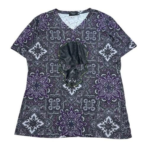 00s Archive Skull Swarovski V-Neck T-Shirt