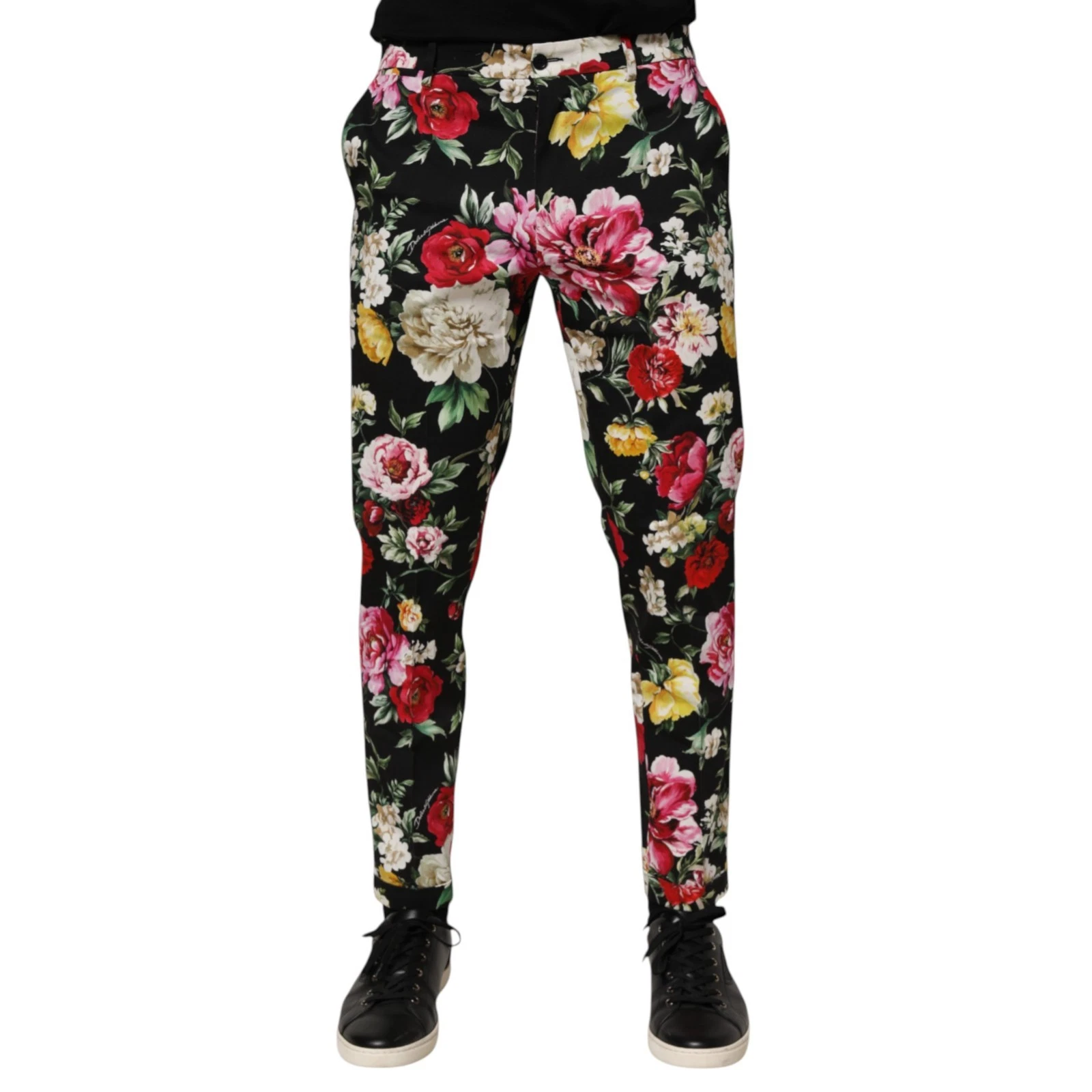 DOLCE & GABBANA Pants Black Floral Cotton Dress Formal Trouser IT48/W34/M 750usd