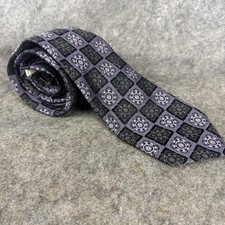 John W Nordstrom Mens Silk Tie Purple Grey Black Geometric Medallion Made in USA