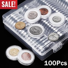 100Pcs 30mm Coin Capsule Container Storage Box Holder Case Clear Round Plastic