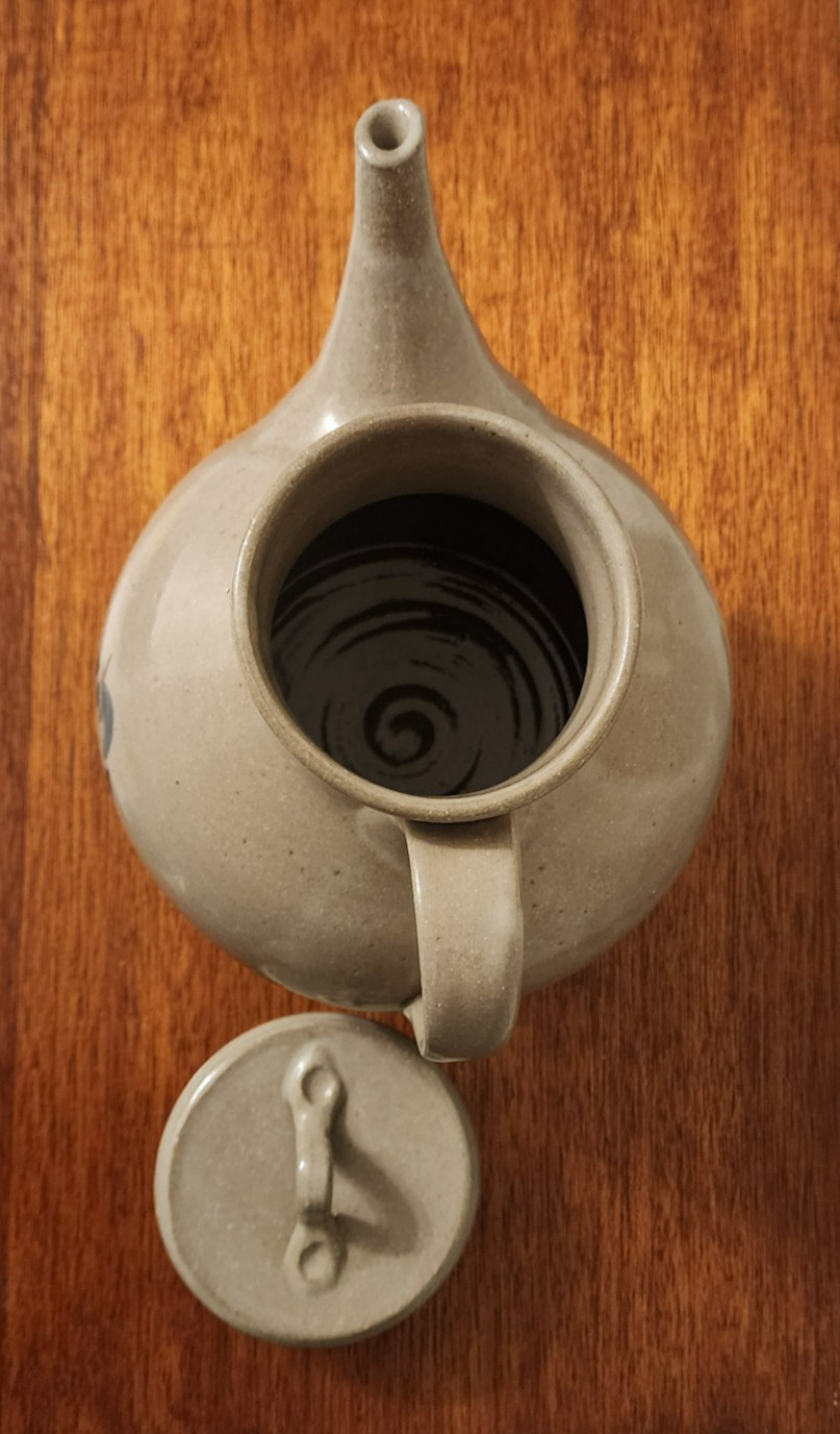 Jugtown Ware Pottery Coffee/Tea Pot Pitcher W/ Lid Bluebird 8” Tall 1983 Signed