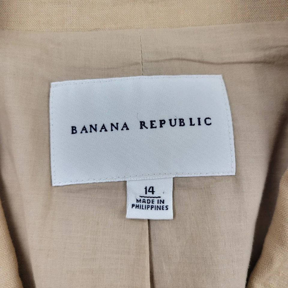 Banana Republic льняной блейзер женщин 14 бежевый карманы кнопка длинным рукавом - Изображение 3 из 4