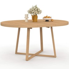 Table à manger extensible ronde SELMA 4-8 personnes bois effet hêtre 110-150 cm