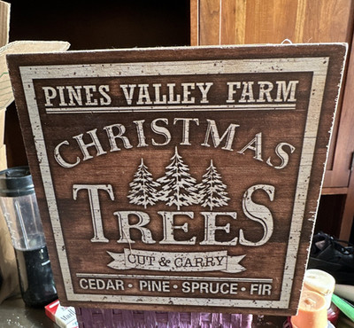 Hobby Lobby MDF Rustic Christmas Trees Decorative Sign, Brown/White