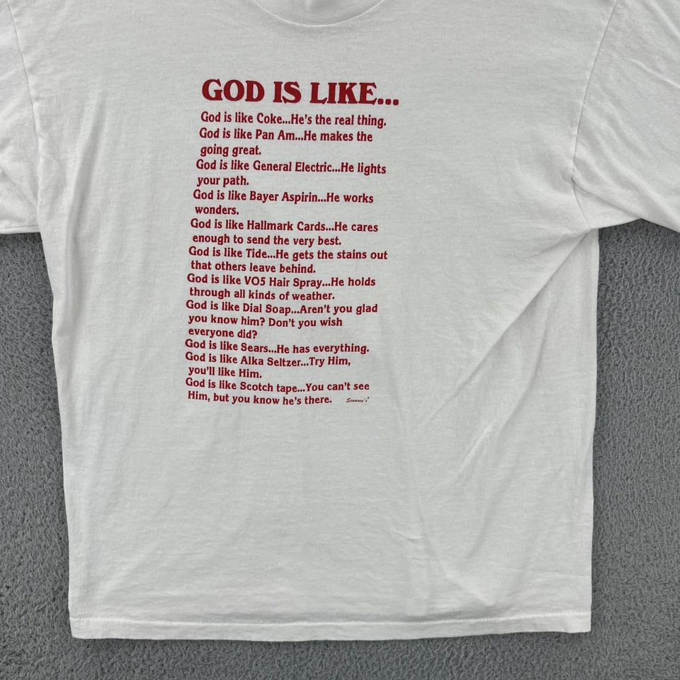 Camisa De Colección Tejidos de Cristal Para Hombres L Blanca Puntada Única Hecha en EE. UU. God Is Like Tee Foto 4 de 4