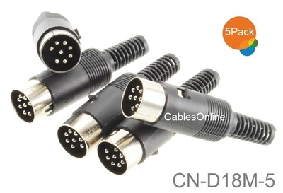 5-Pack 8-Pin Din Male B&O Audio Connector w/ Black Plastic Handle, CN-D18M-5