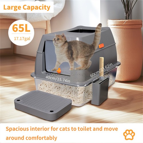 Edelstahl Katzenklo XXL Geschlossene Abnehmbare Katzentoilette Nicht-Klebrig DE - Bild 8 von 12