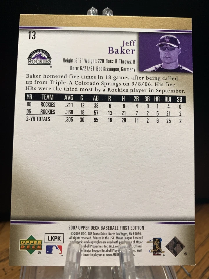 2007 Upper Deck First Edition Baseball Card #13 Jeff Baker RC - Image 2 of 2