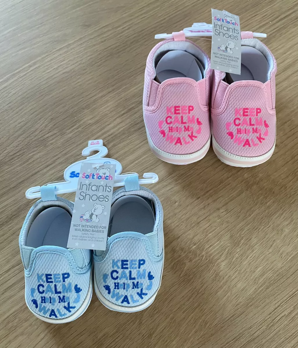 New Baby soft pram shoes Keep Calm available in pink or blue 0