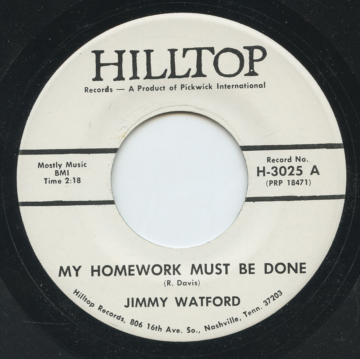Rare Country 45 - Jimmy Watford - My Homework Must Be Done