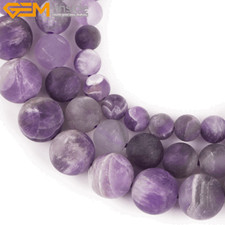 Natural Round Frosted Dream Lace Purple Amethyst Beads For Jewelry Making 15''