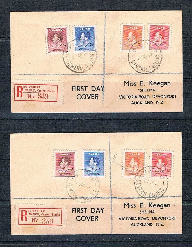 Coronación Nauru 1937 - 5 FDC registrados a Nueva Zelanda - SC 35-38 [SG 44-47] T1 Foto 3 de 4