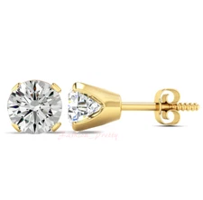 NEW Pretty 1/2 Carat Moissanite Stud Earrings Set in 14K Yellow Gold & Screwback