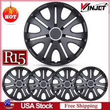Set of 4 15" Black Wheel Covers Snap On Full Hub Caps fits R15 Tire&Steel Rim