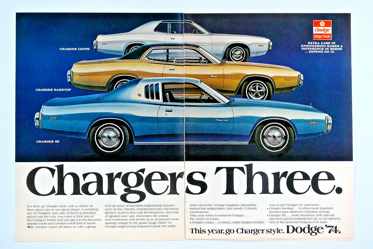 DODGE CHARGER 1966-1974 の雑誌 DODGE CHARGER 1966-1974 の雑誌 Magazine Car Print ad 1973 73