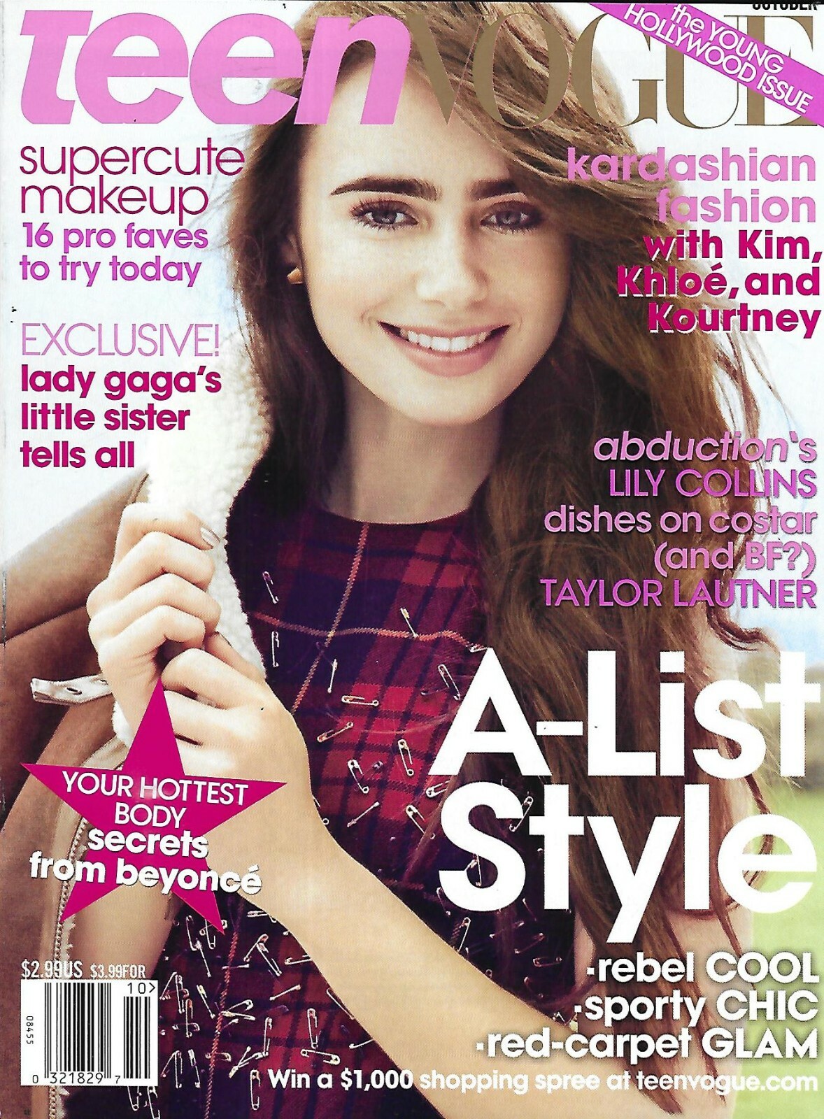 Teen Vogue Magazine Lily Collins Chic Fashion Lady Gaga Sister Young Hollywood