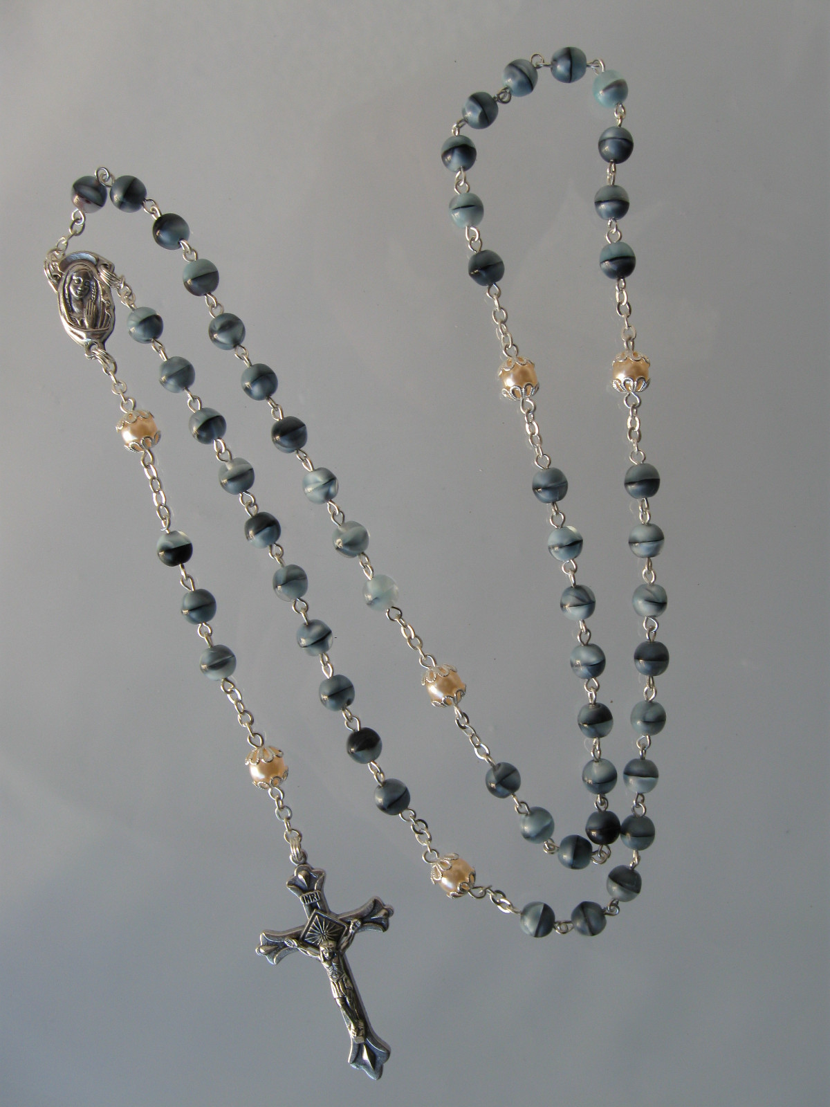 Glas Rosenkranz blau Nr. 6120 BL schöner Sammelrosenkranz neu