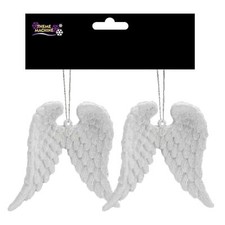 Christmas 2 Pack Hanging Glitter Angel Wings Tree Decoration - White