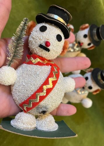 Vtg Putz Lot 3 Snowman Xmas Ornaments-Styrofoam,Chenille,Felt,Flocked,Cardboard - Picture 1 of 21