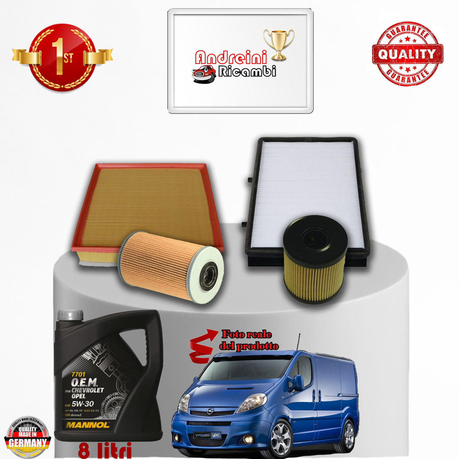KIT TAGLIANDO FILTRI + OLIO OPEL VIVARO 2.0 CDTi 66KW 90CV DAL 2007 ->