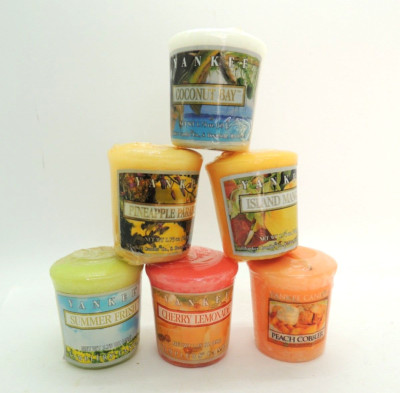 Lot of 6 Yankee Candle Votive Candles Summer Coconut Mango Pineapple Retired NEW