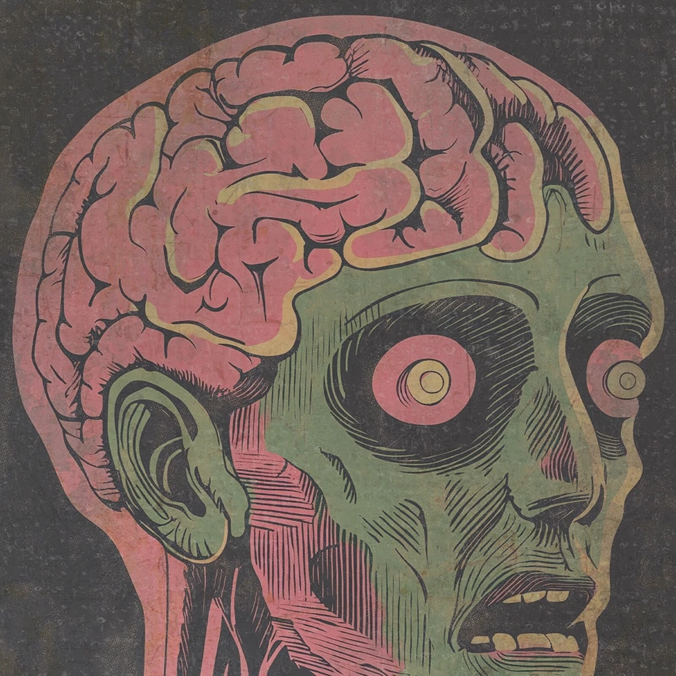 Vintage ZOMBIE BRAINS Wall Art, Scary Horror Dead Decor, Ghoul Halloween Poster - Image 2 of 4