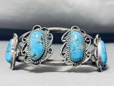 BEAUTIFUL VINTAGE NAVAJO PILOT MOUNTAIN TURQUOISE STERLING SILVER BRACELET