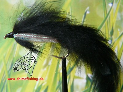 Streamer '' Zonker Black ''  3er Set, auf Schonhaken, barbless hook