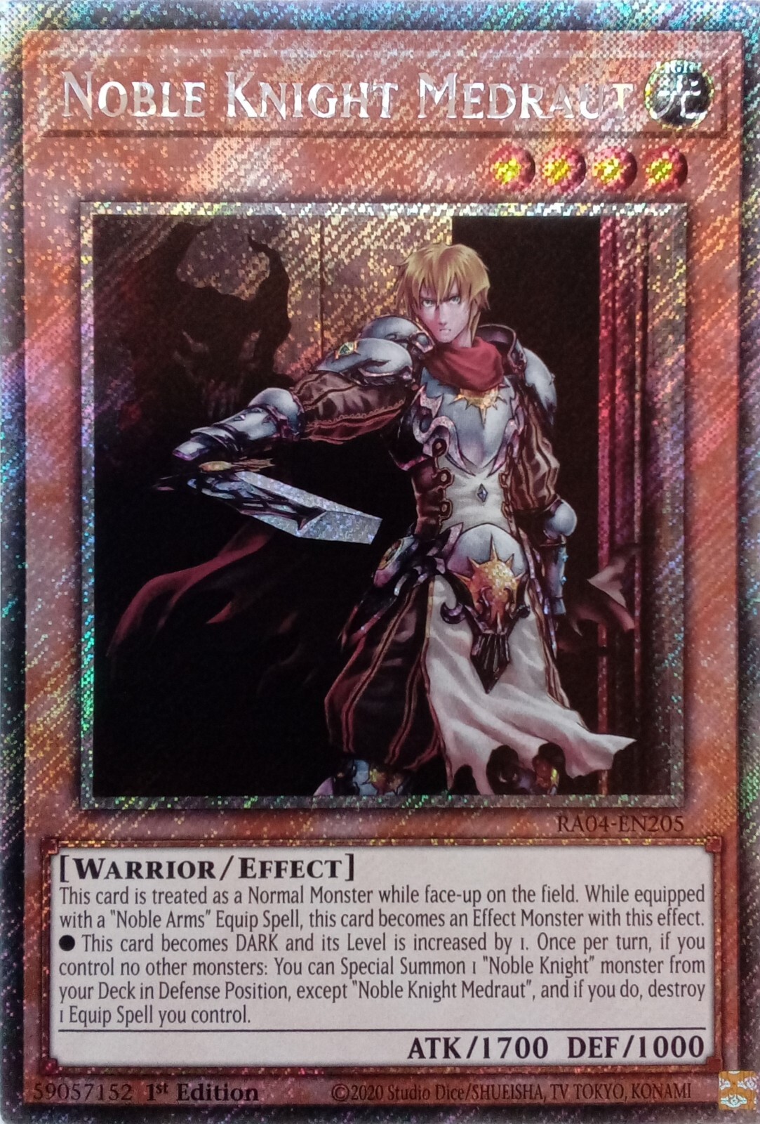 Noble Knight Medraut Platinum Secret Rare 1st Edition YuGiOh Card RA04-EN205