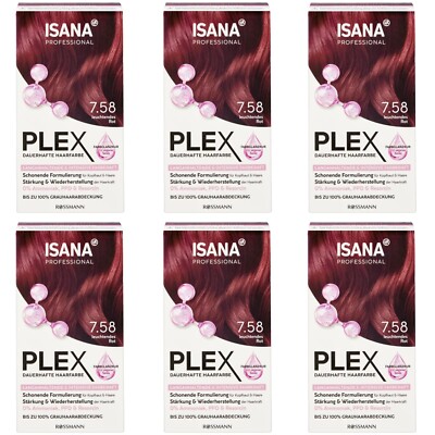 6 x 60 ml | Isana Professional Plex dauerhafte Haarfarbe 7.58 Leuchtendes Rot