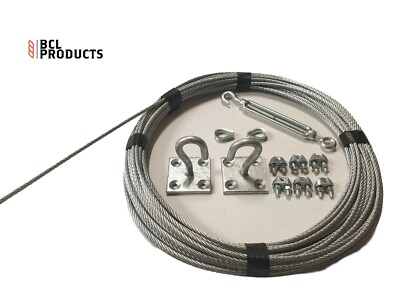 4 mm verzinktes Drahtseil Oberleitungsset mit x2 Haken auf Platte & Beschlägen 